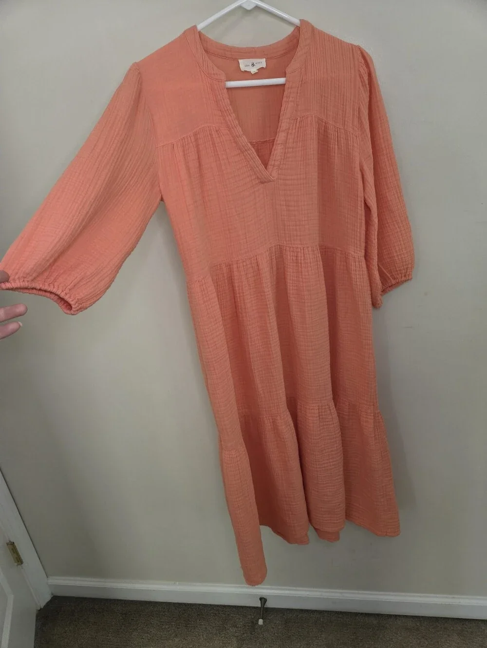 Women's Lou & Gray Peach Color Gauzy Midi Length Dress Sz Small - Picture 6 of 9